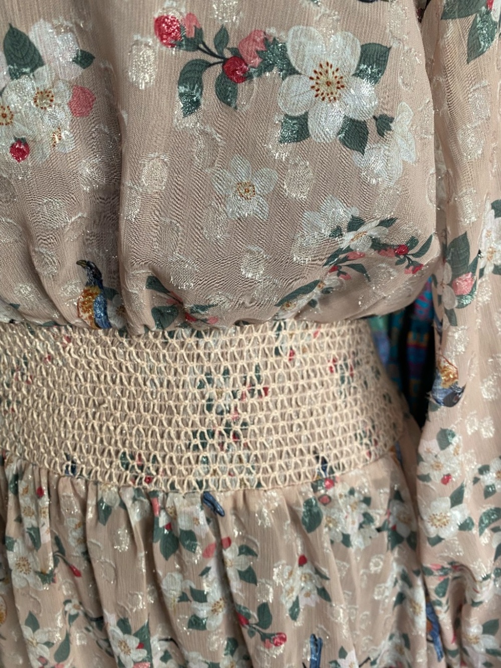 WE ARE KINDRED Pippa Shirred Floral Metallic Long Sleeve Midi Dress - Picture 3 of 6